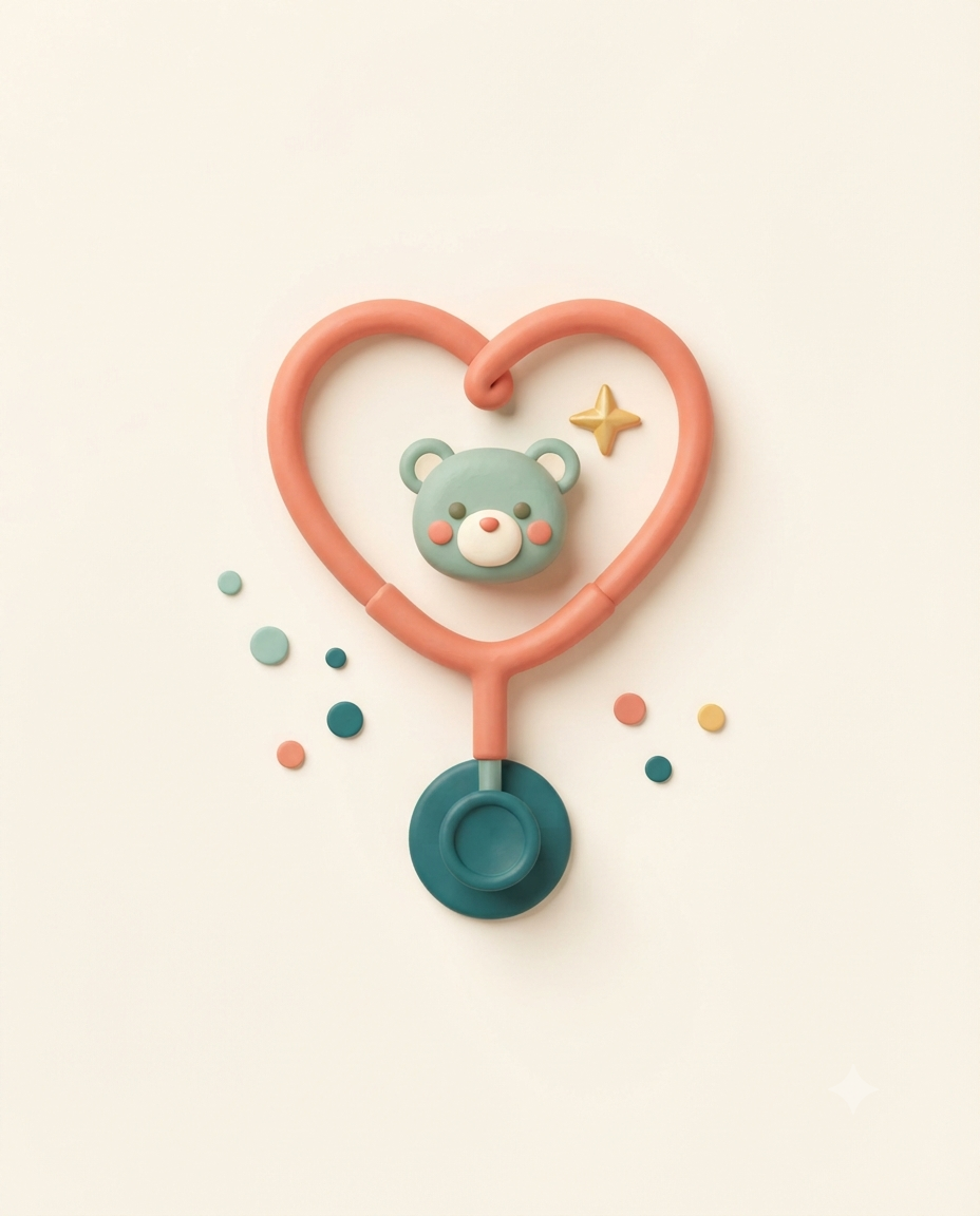 Illustration : stéthoscope formant un cœur autour d'un ourson